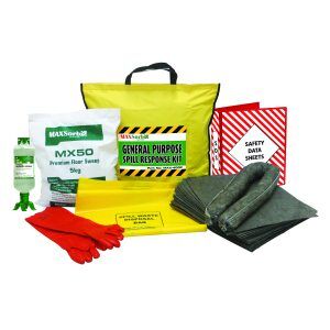 Safety Essentials Package 4 featuring a hazardous waste kit with gloves and a disposal bag for secure waste handling.